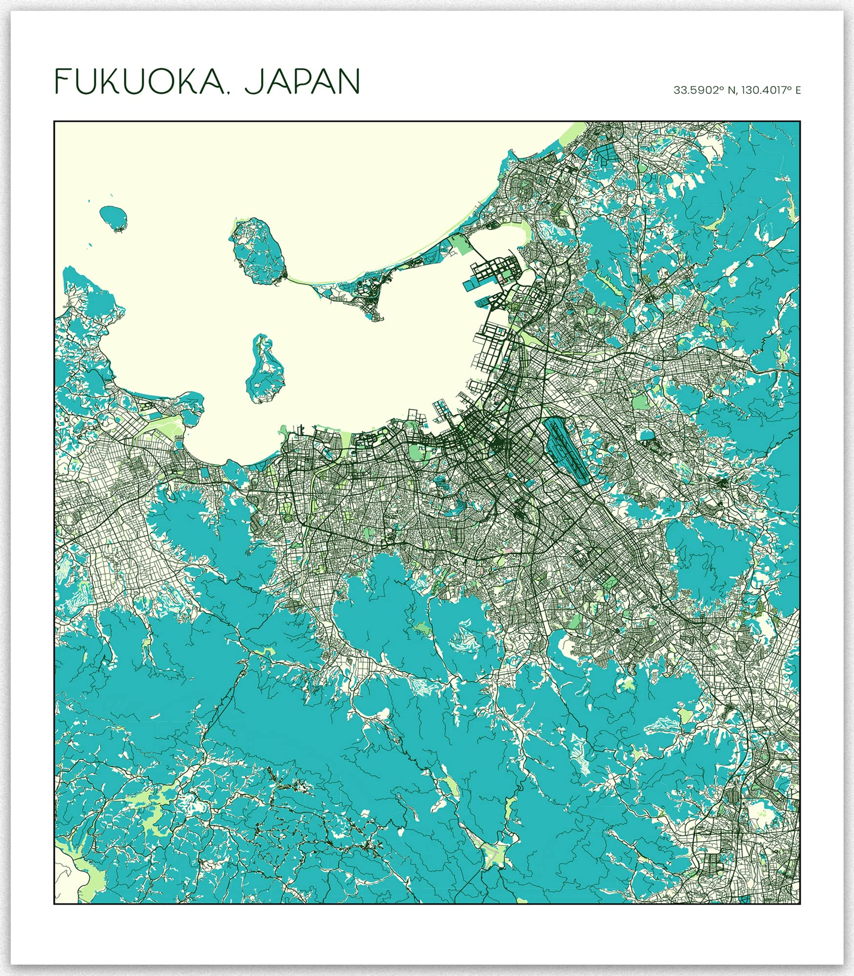 Amazon.com: Fukuoka Japan City Map Illustration Wall Art | Fukuoka